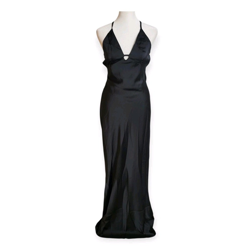 Satin Fun Night Out Maxi Dress Slip Gown Black Preppy Party Sassy 4 NWT SHEINBAE - Picture 8 of 9